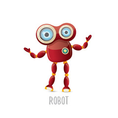vector funny cartoon red friendly robot character isolated on white background. Kids 3d robot toy. chat bot icon