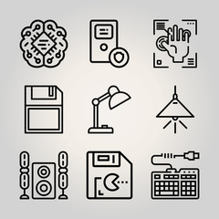 Outline technology 9 vector icons set. 9 icons page symbol for your web site design. logo, app, ui, illustration, eps10