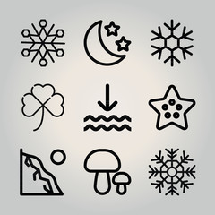 Outline nature 9 vector icons set. 9 icons page symbol for your web site design. logo, app, ui, illustration, eps10