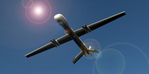 combat drone flying in the sky