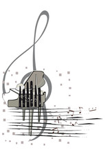Abstract musical design with piano and a treble  clef. Vector illustration.