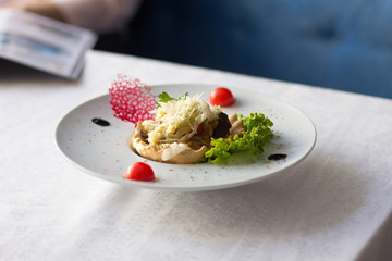 Beautiful and tasty food on a plate. Business lunch concept.