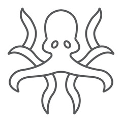 Octopus thin line icon, animal and underwater