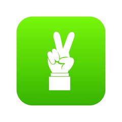 Hand with victory sign icon digital green for any design isolated on white vector illustration