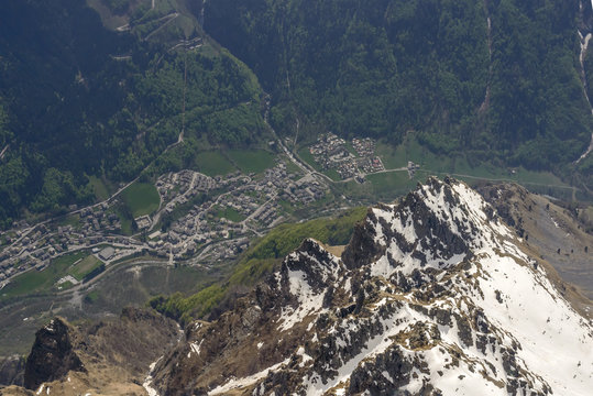 aerial of Valbondione village, Italy