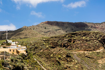 Beautiful landscape of Barranco del Infierno and mountains, Adeje, Tenerife. Sunny day.