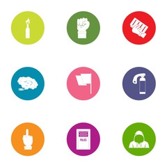 Riot icons set. Flat set of 9 riot vector icons for web isolated on white background