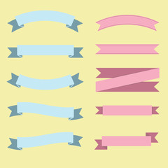 Obraz premium Set of blue and red ribbons in flat style. Vector banners