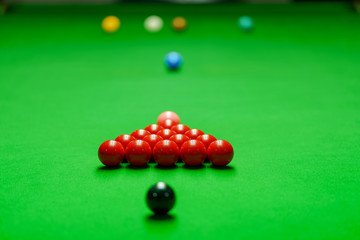 Snooker balls on green snooker table