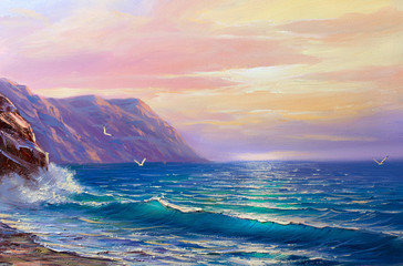 Fototapeta na wymiar Oil painting of the sea on canvas.Sketch.