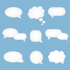 Set of white speech bubbles in different forms on blue background. Vector illustration