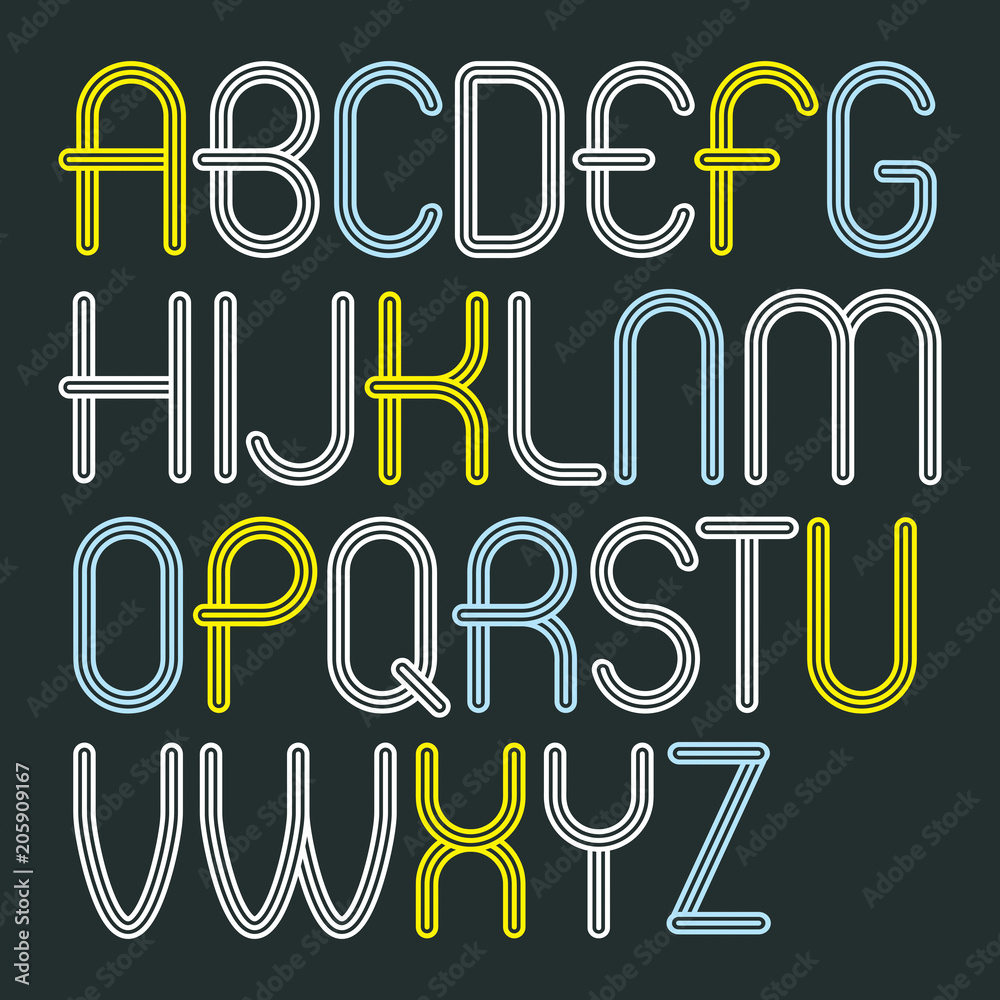 Fototapete set of disco vector upper case english alphabet letters isolated. funky rounded font, typescript for