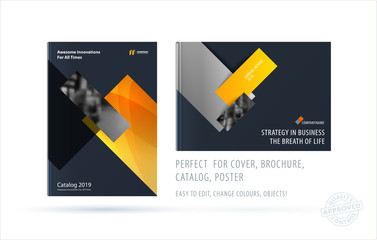 Brochure design rectangular template. Colourful modern abstract set, annual report with shapes for branding.