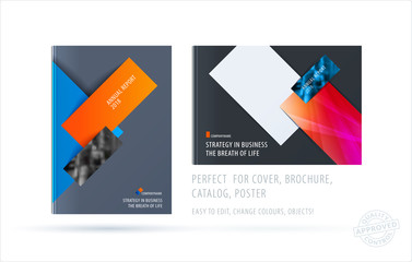 Brochure design rectangular template. Colourful modern abstract set, annual report with shapes for branding.