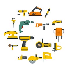 Electric tools icons set in flat style isolated vector illustration