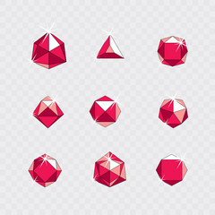 Set of vector glossy red ruby gems illustrations. Creative business logo.