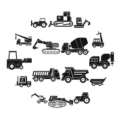 Building vehicles icons set. Simple illustration of 16 building vehicles vector icons for web