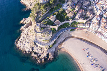 Aerial view of the fortress of Tossa de Mar in Costa Brava