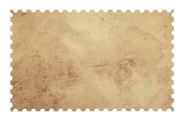 Old grunge blank postage paper stamp on white