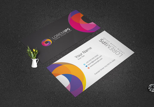 Business Card Layout with Colorful Orb Elements
