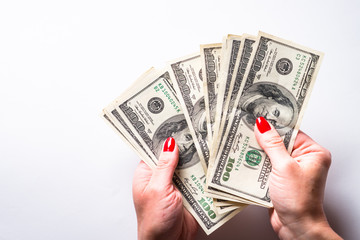 Woman hold cash money dollars
