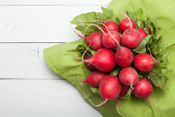 Brightly colorful radish america bunch. Copy space for text.