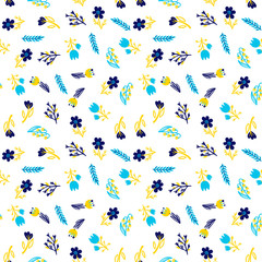 Hand Drawn pattern with summer flowers and herbs vintage floral elements.