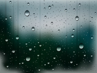 water drops on glass during rain, abstract rainy weather vector background