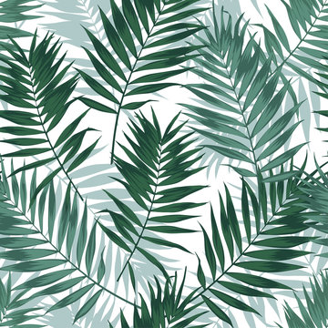 Tropical jungle seamless pattern with palm leaves. Summer fabric floral design, vector illustration background.