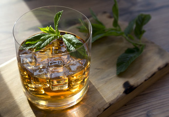 Ron glass with ice and mint