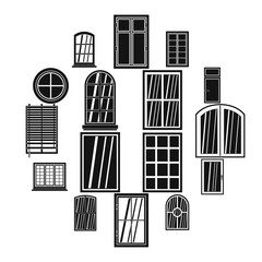Plastic window forms icons set. Simple illustration of 16 plastic window forms vector icons for web