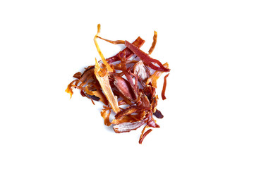 Fototapeta premium Saffron spice threads isolated over white background.