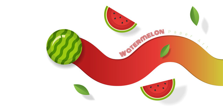 Fresh watermelon fruit background in paper art style , vector , illustration