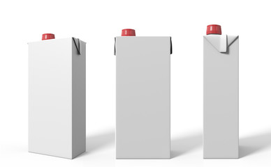 3D rendering Milk and Juice Carton Packaging on white background,  Mock-up.