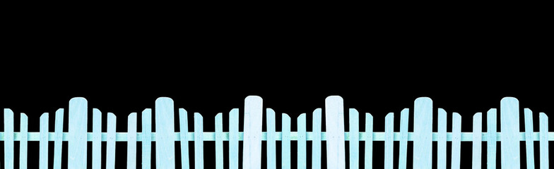 Closeup blue wooden fence isolated on black background with clipping path