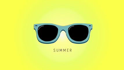 Minimalistic summer background with sunglasses. Flat design style. Sunglasses silhouette. Simple icon. Modern flat icon in stylish colors. Web site page and mobile app design element.