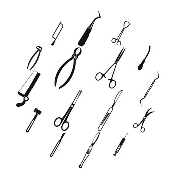 Surgeons tools icons set. Simple illustration of 16 surgeons tools vector icons for web