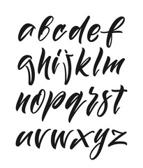 Hand Drawn English calligraphic alphabet letters on white background.
