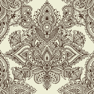 Vector seamless pattern with henna mehndi floral elements.
