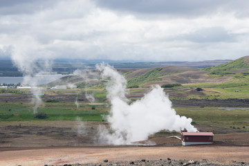 Fototapeta na wymiar Landschaft beim Mývatn Nature Bath / Kieselgurwerk in Nord-Island