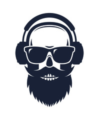 Bearded skull wearing sunglasses and headphones