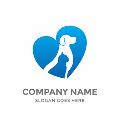 Love Animal Pet Care Veterinary Clinic Friends Safety Silhouette Grapic Love Circle Modern Healthcare Dog Cat Logo Icon Vector Design Template
