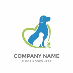 Love Grow Animal Pet Care Veterinary Clinic Friends Safety Silhouette Grapic Love Circle Modern Healthcare Dog Cat Logo Icon Vector Design Template