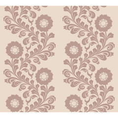 Seamless beige background with flowers and leaves. Ideal for printing on fabric or paper.