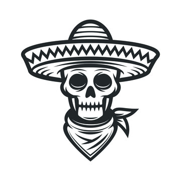 Mexican bandit skull in sombrero hat with two pistolsTattoo isolated on  dark background Vector illustration Stock Vector Image  Art  Alamy