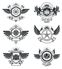 Obraz premium Vintage heraldry design templates, vector emblems. Collection of symbols in vintage style.