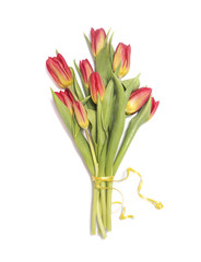 Red tulips bouquet isolated on white background