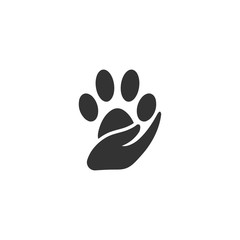 Paw silhouette in circle shape and hand - obrazy, fototapety, plakaty