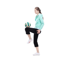 sports young woman doing exercises with the ball.isolated on white