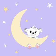 Cute Cartoon teddy bear sitting on the moon